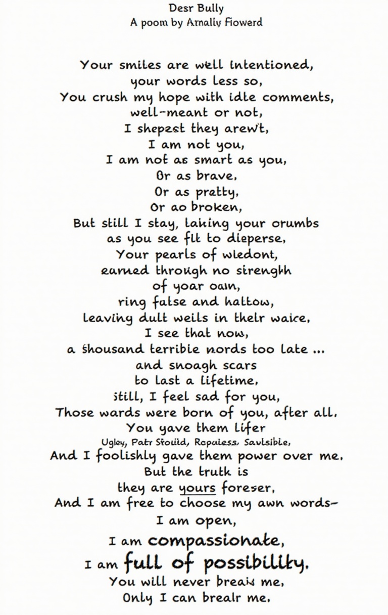 Illustration of anti-bullying poems and poem about bullying